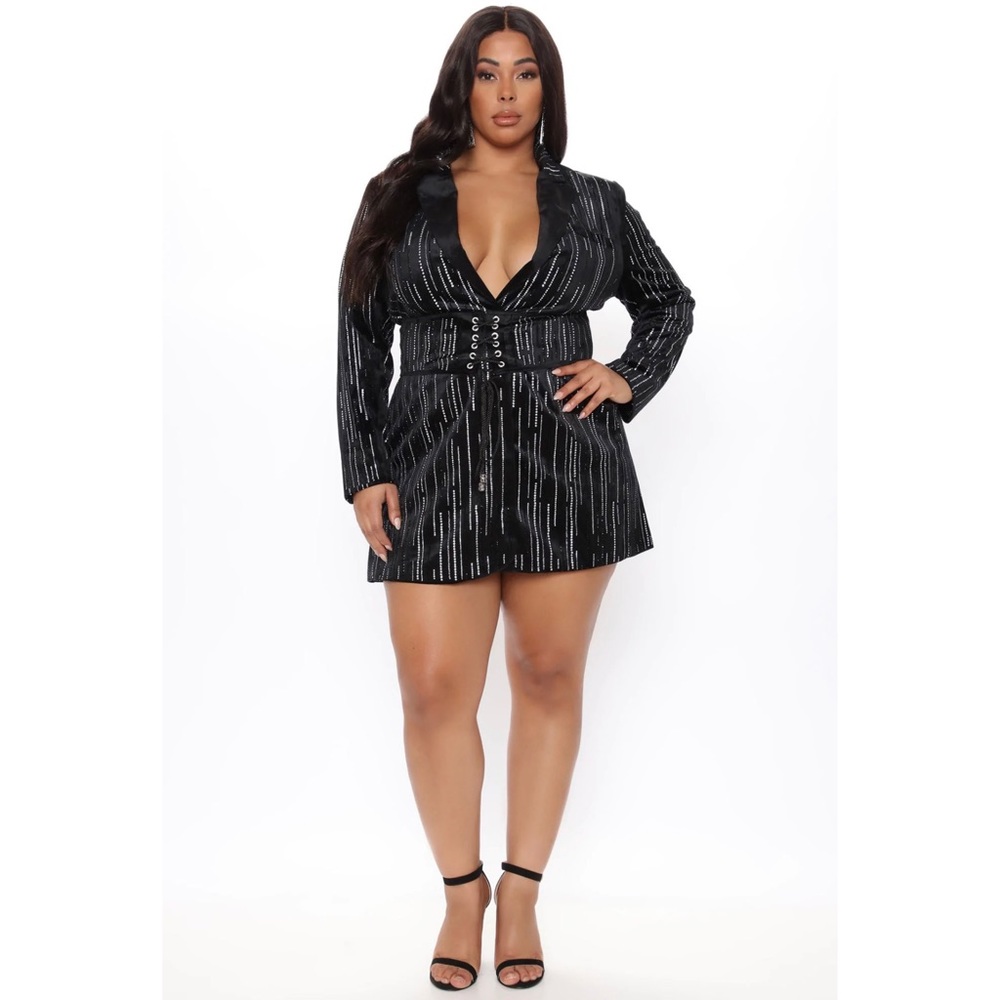 Velvet rhinestone belted blazer dress